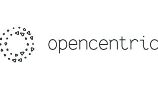 Black on white logo with double circle made up of dots next to company name: Opencentric